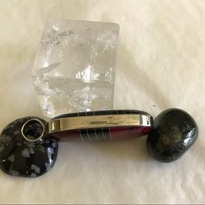 Zuni Jewelry - Reversible Zuni Red Black + Black Side 925 Pendant Zuni Jewelry - Reversible Zuni Red Black + Black Side 925 Pendant